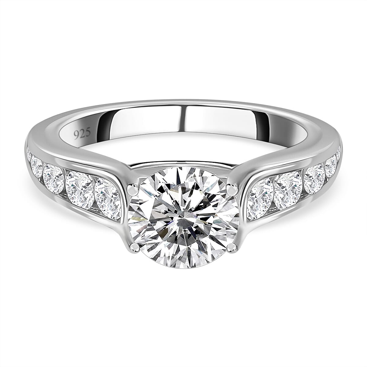 Moissanite Ring in Rhodium Over Sterling Silver (Size 10.0) 1.92 ctw