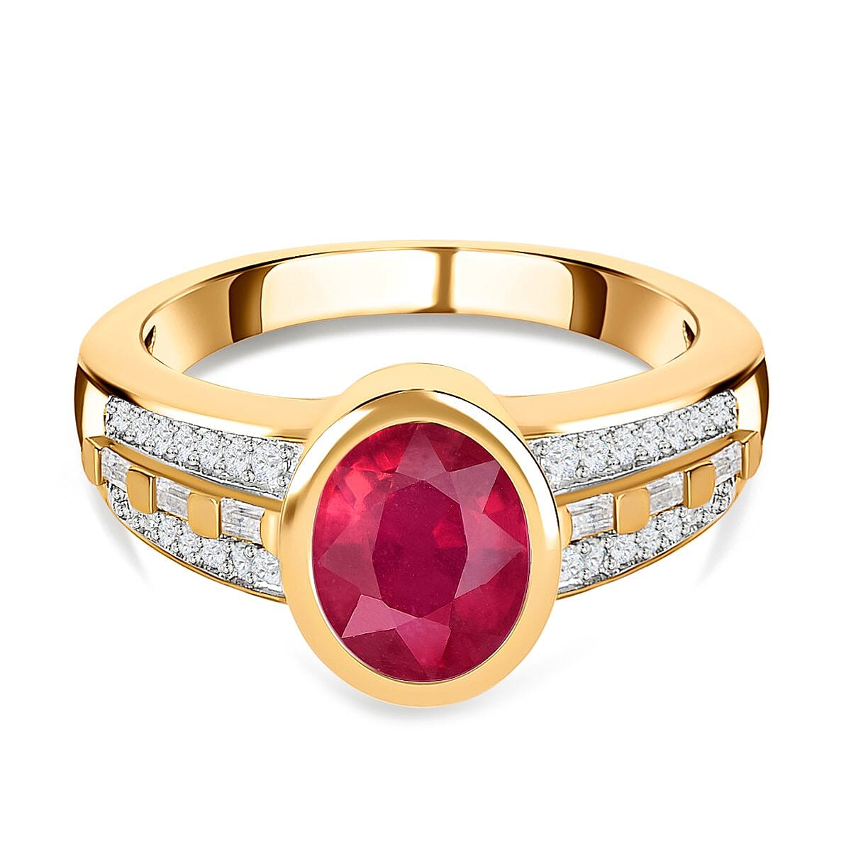 Niassa Ruby (FF) and White Zircon Ring in 14K YG Over Sterling Silver (Size 10.0) 3.09 ctw