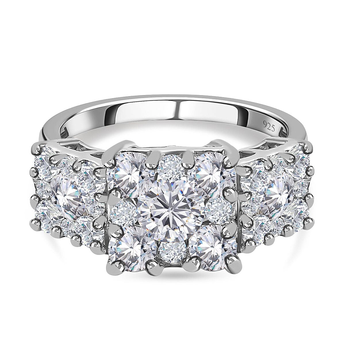 Moissanite Ring in Rhodium Over Sterling Silver (Size 10.0) 2.33 ctw