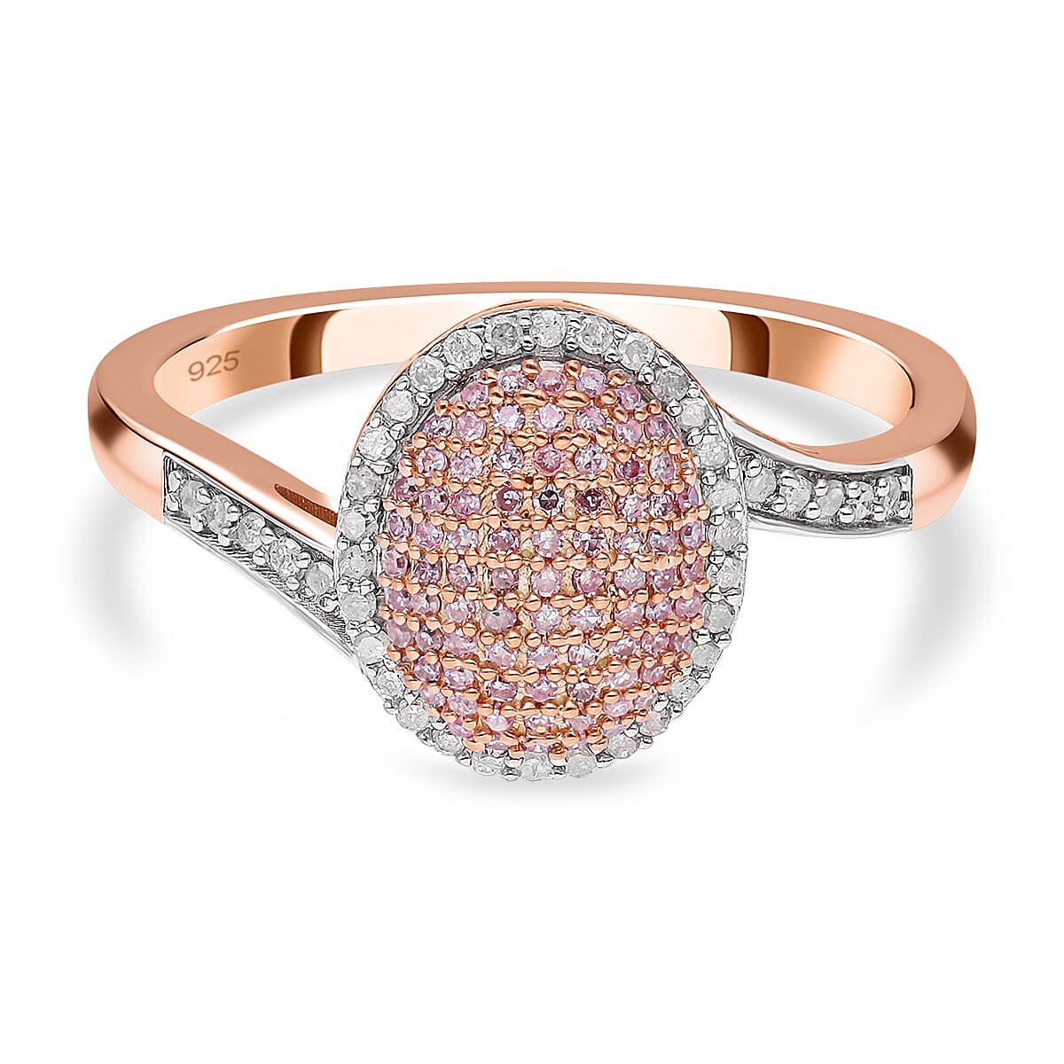 Pink Diamond and White Diamond Ring in 18K Vermeil RG Over Sterling Silver (Size 11.5) 0.51 ctw