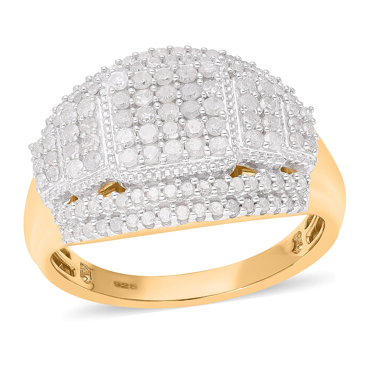 White Diamond Ring in 18K Vermeil YG Over Sterling Silver (Size 11.5) 0.99 ctw