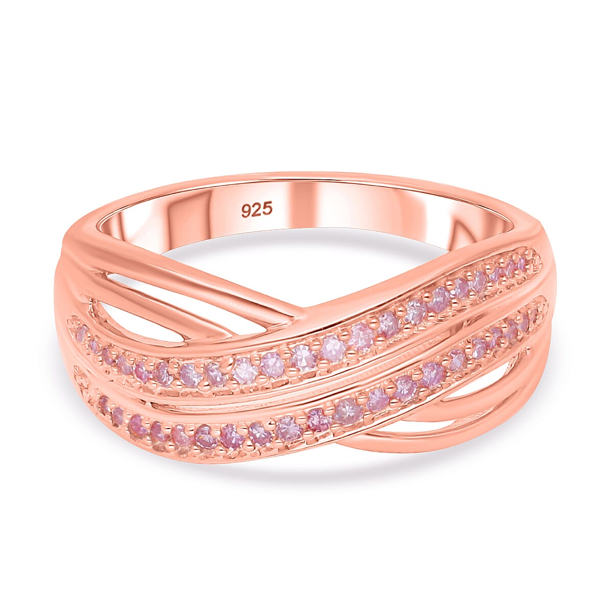 Natural Pink Diamond Ring in 18K Vermeil RG Over Sterling Silver (Size 10.0) 0.20 ctw