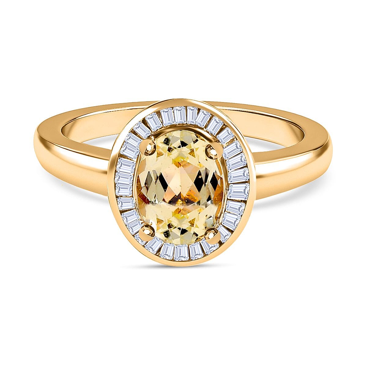 Yellow Triphane and White Diamond Ring in 18K Vermeil YG Over Sterling Silver (Size 10.0) 1.75 ctw