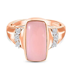 Pink Opal and White Zircon Ring in 18K Vermeil RG Over Sterling Silver (Size 10.0) 3.88 ctw
