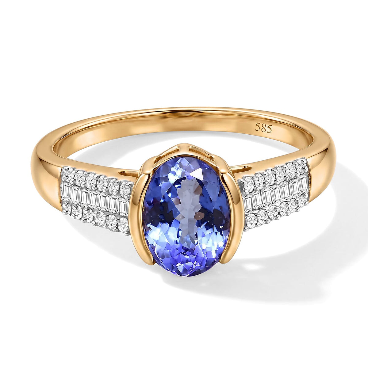 14K Yellow Gold AAA Tanzanite, Diamond (I2-I3) (0.20 cts) Ring (Size 9.0) 1.50 ctw