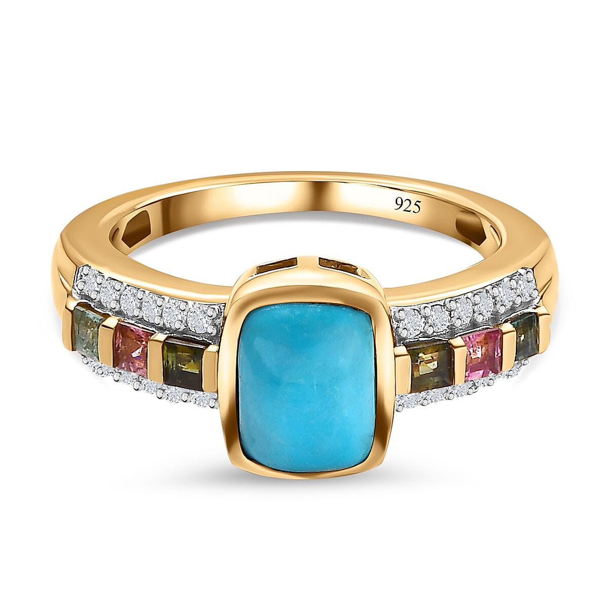 Sleeping Beauty Turquoise, Multi Gemstone Ring in 14K YG Over Sterling Silver (Size 9.0) 1.76 ctw
