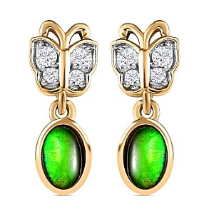 Ammolite and White Zircon Earrings in 14K YG Over Sterling Silver 1.28 ctw