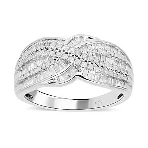 White Diamond Ring in Platinum Over Sterling Silver (Size 6.5) (5.5 g) 1.00 ctw