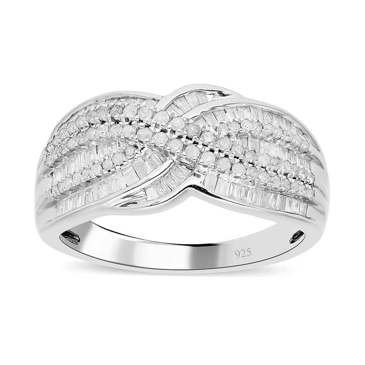 White Diamond Ring in Platinum Over Sterling Silver (Size 9.00) 1.00 ctw.