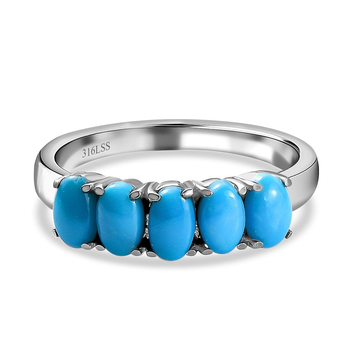 Sleeping Beauty Turquoise 5 Stone Ring in Stainless Steel (Size 9.0) 1.00 ctw