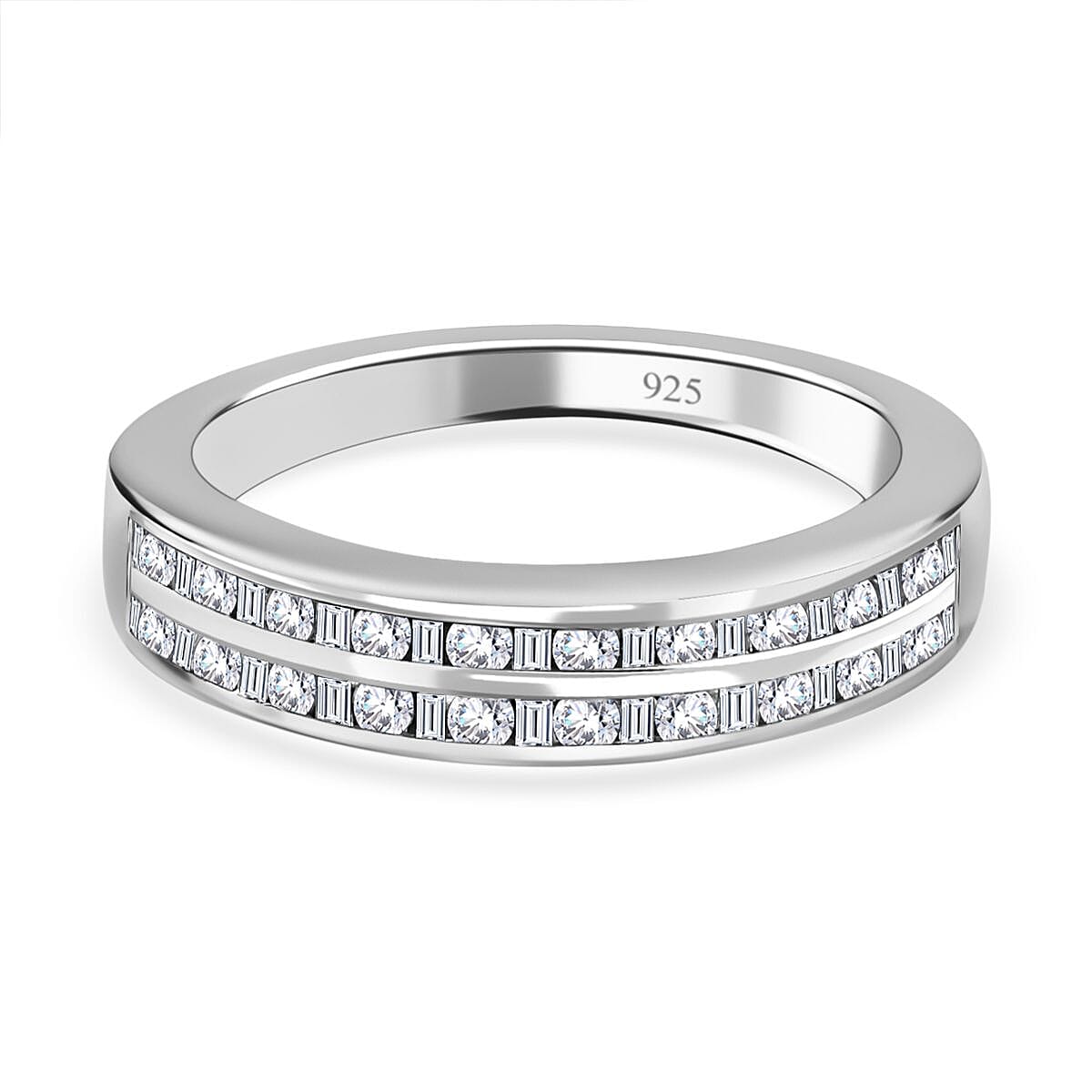 White Diamond Ring in Platinum Over Sterling Silver (Size 9.0) 0.50 ctw