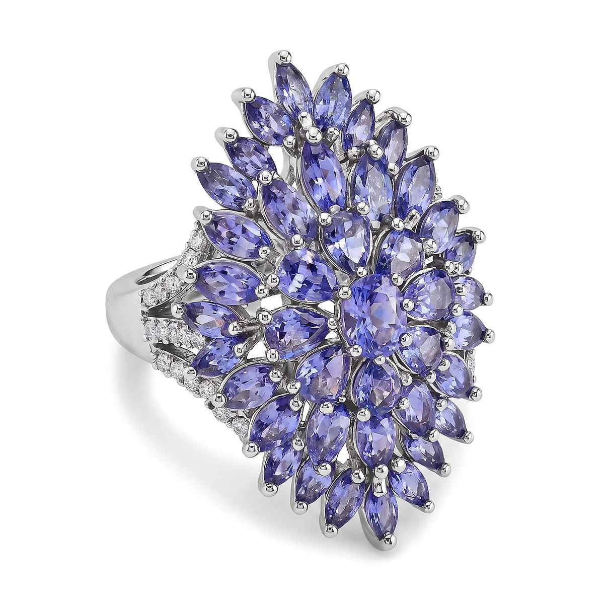 Tanzanite and White Zircon Ring in Platinum Over Sterling Silver (Size 6.5) 5.99 ctw