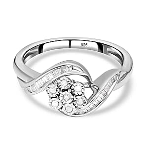 White Diamond Ring in Platinum Over Sterling Silver (Size 10.0) 0.32 ctw