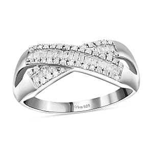 White Diamond Ring in Platinum Over Sterling Silver (Size 6.5) 0.32 ctw