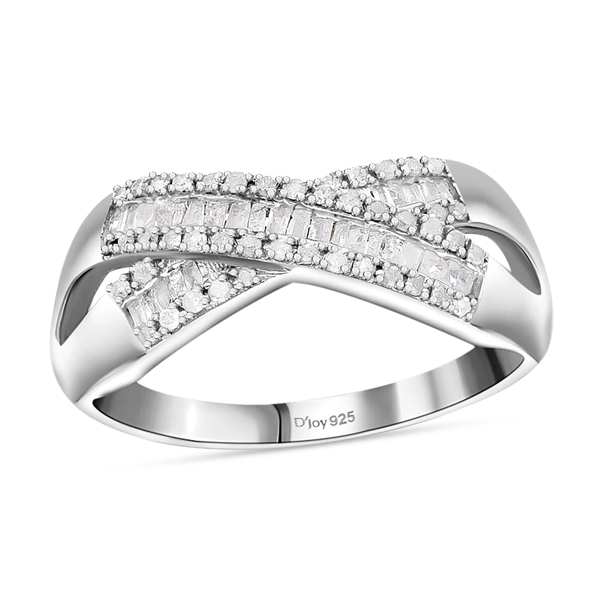 White Diamond Ring in Platinum Over Sterling Silver (Size 6.5) 0.32 ctw