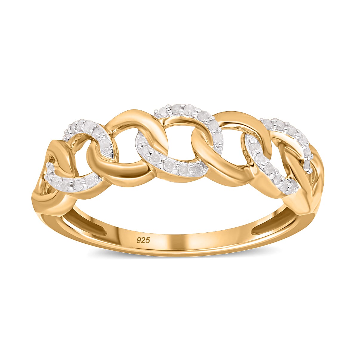 White Diamond Ring in 18K Vermeil YG Over Sterling Silver (Size 11.5) 0.15 ctw