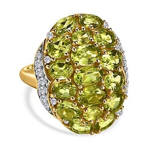 Peridot and White Zircon Ring in 14K YG Over Sterling Silver (Size 10.0) 6.10 ctw