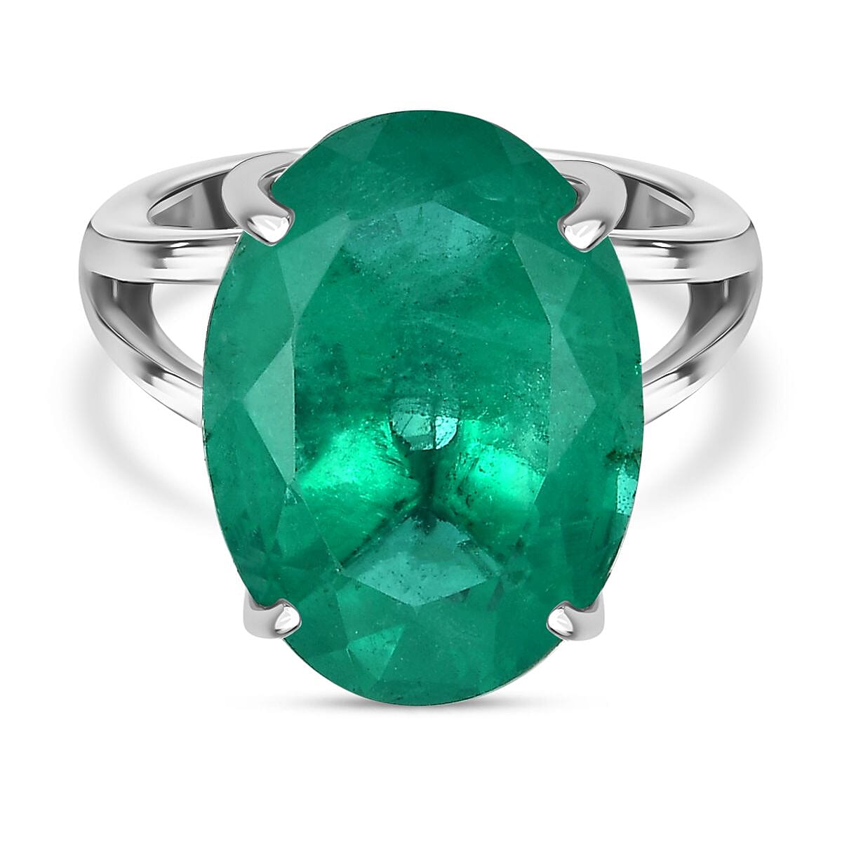Emeraldine Triplet Quartz Ring in Platinum Over Sterling Silver (Size 5.5) 11.00 ctw