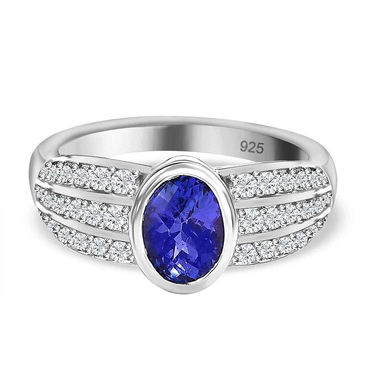 Tanzanite and White Zircon Ring in Platinum Over Sterling Silver (Size 9.0) 2.79 ctw