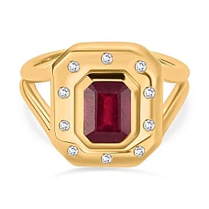Niassa Ruby (FF) and White Zircon Ring in 14K YG Over Sterling Silver (Size 6.5) 2.60 ctw