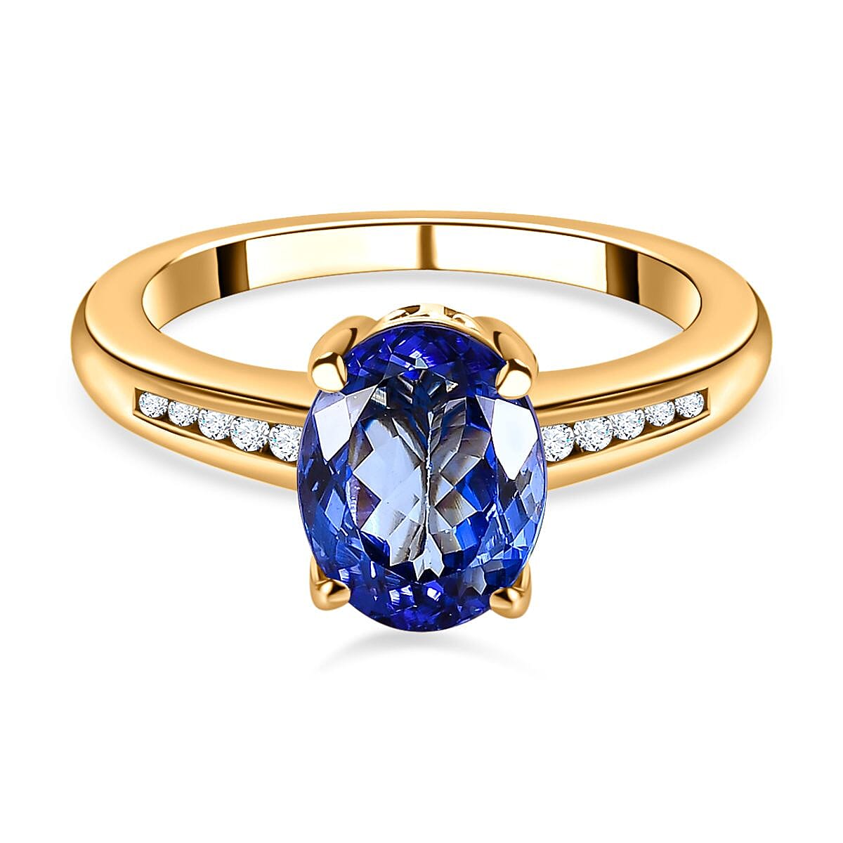 14K Yellow Gold AAA Tanzanite, Diamond (I2) Ring (Size 6.5) 2.04 ctw