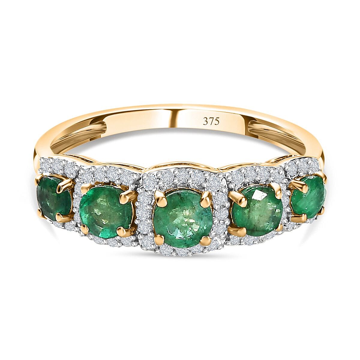 9K Yellow Gold AAA Kagem Zambian Emerald, Moissanite Ring (Size 10.0) 1.44 ctw