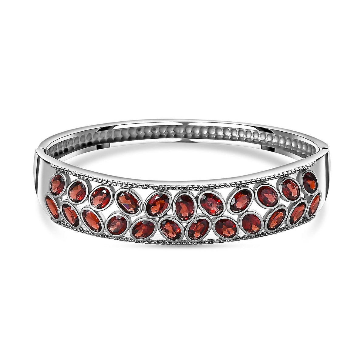 Mozambique Garnet Bangle Bracelet in Stainless Steel (10.35 In) 10.35 ctw
