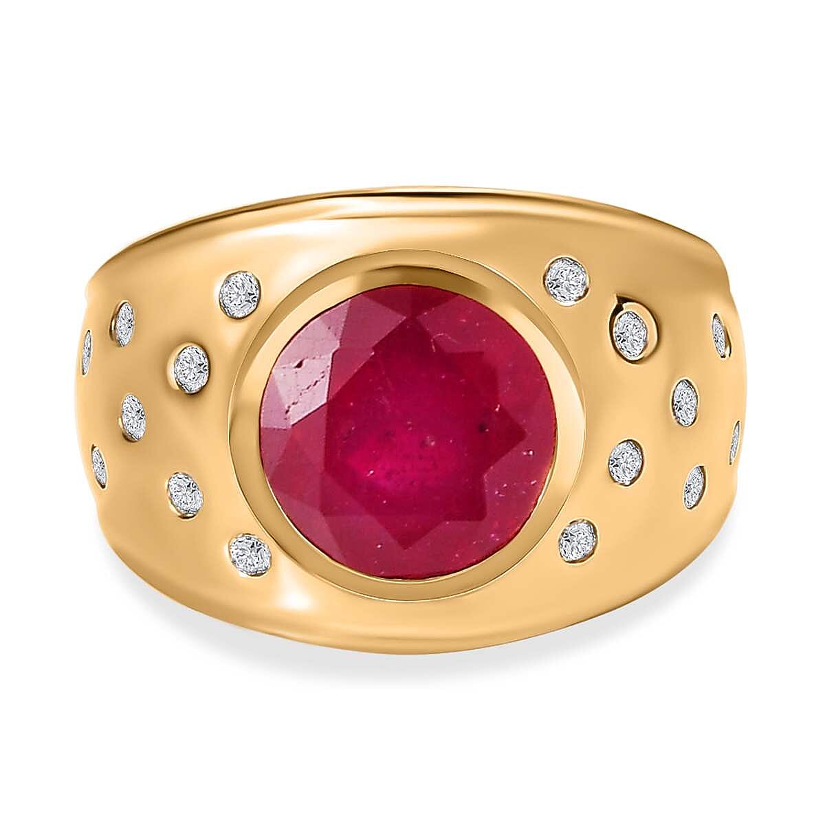 African Ruby and White Zircon Ring in 18K Vermeil YG Over Sterling Silver (Size 5.5) 6.27 ctw