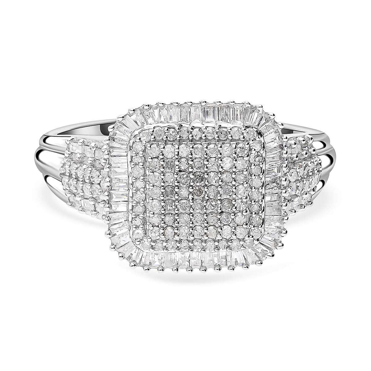 White Diamond Ring in Platinum Over Sterling Silver (Size 6.5) 1.01 ctw
