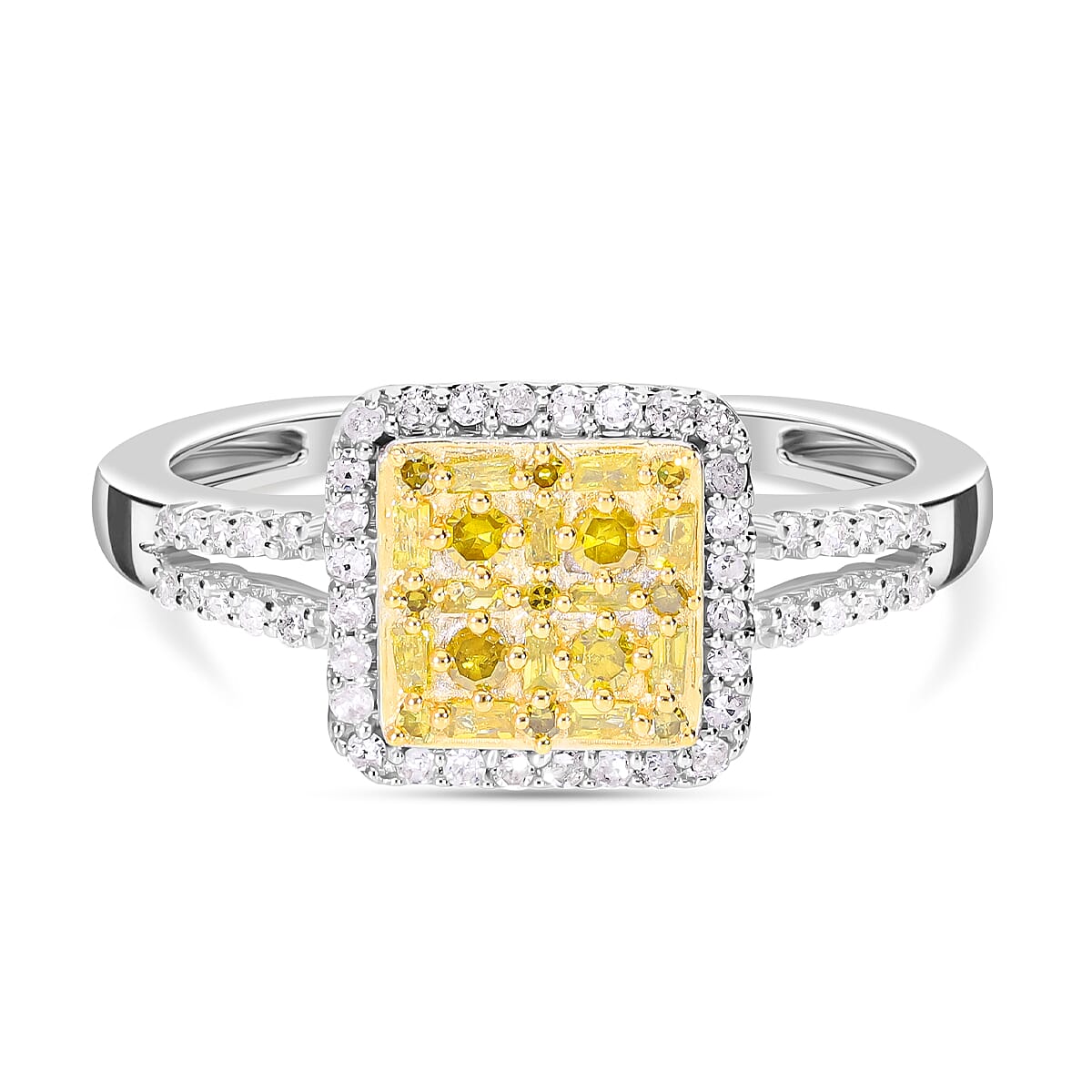 Yellow Diamond and White Diamond Ring in Platinum Over Sterling Silver (Size 10.0) 0.50 ctw