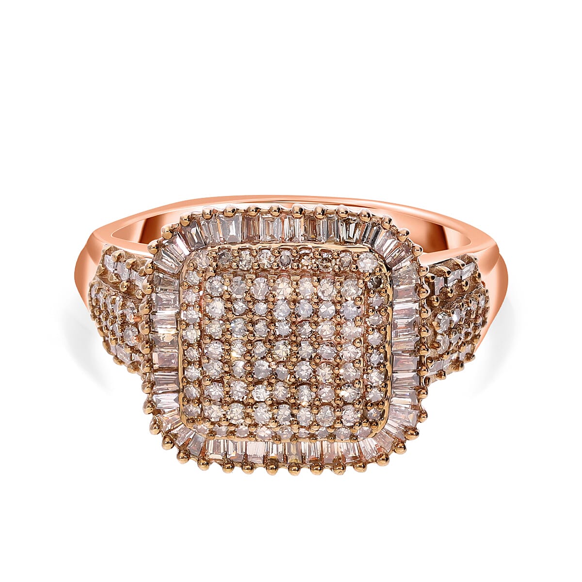 Natural Champagne Diamond Ring in 18K Vermeil RG Over Sterling Silver (Size 9.0) 1.01 ctw