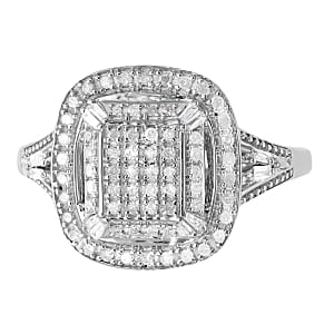 White Diamond Ring in Platinum Over Sterling Silver (Size 10.0) 0.49 ctw
