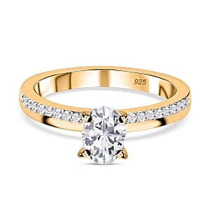 Moissanite Ring in 18K Vermeil YG Over Sterling Silver (Size 10) 0.86 ctw