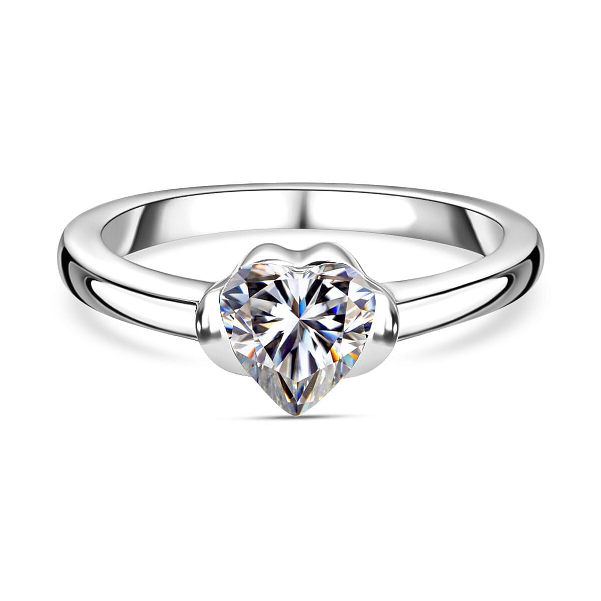 Moissanite Ring in Platinum Over Sterling Silver (Size 10.0) 0.67 ctw
