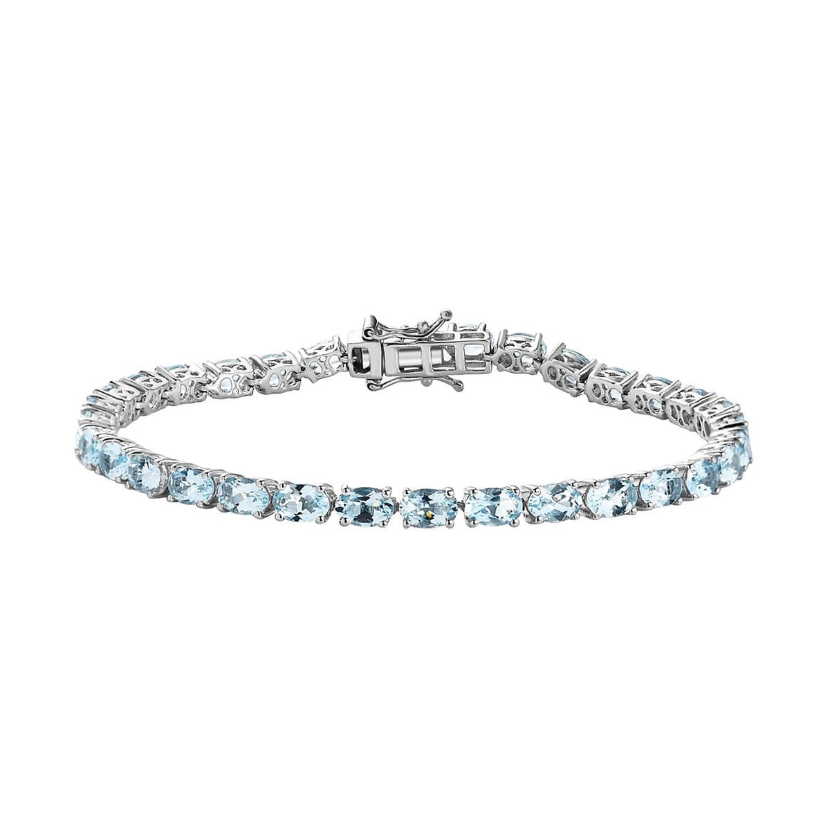 Aquamarine Bracelet in Platinum Over Sterling Silver (8.0 In) 12.18 ctw