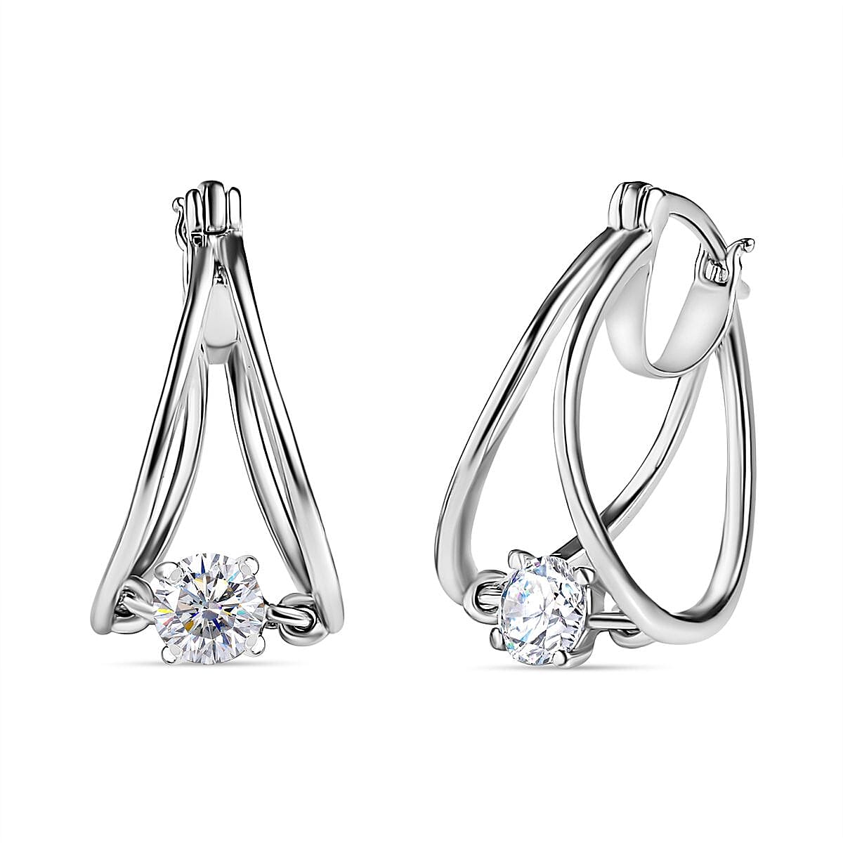 Moissanite Earrings in Platinum Over Sterling Silver 0.64 ctw