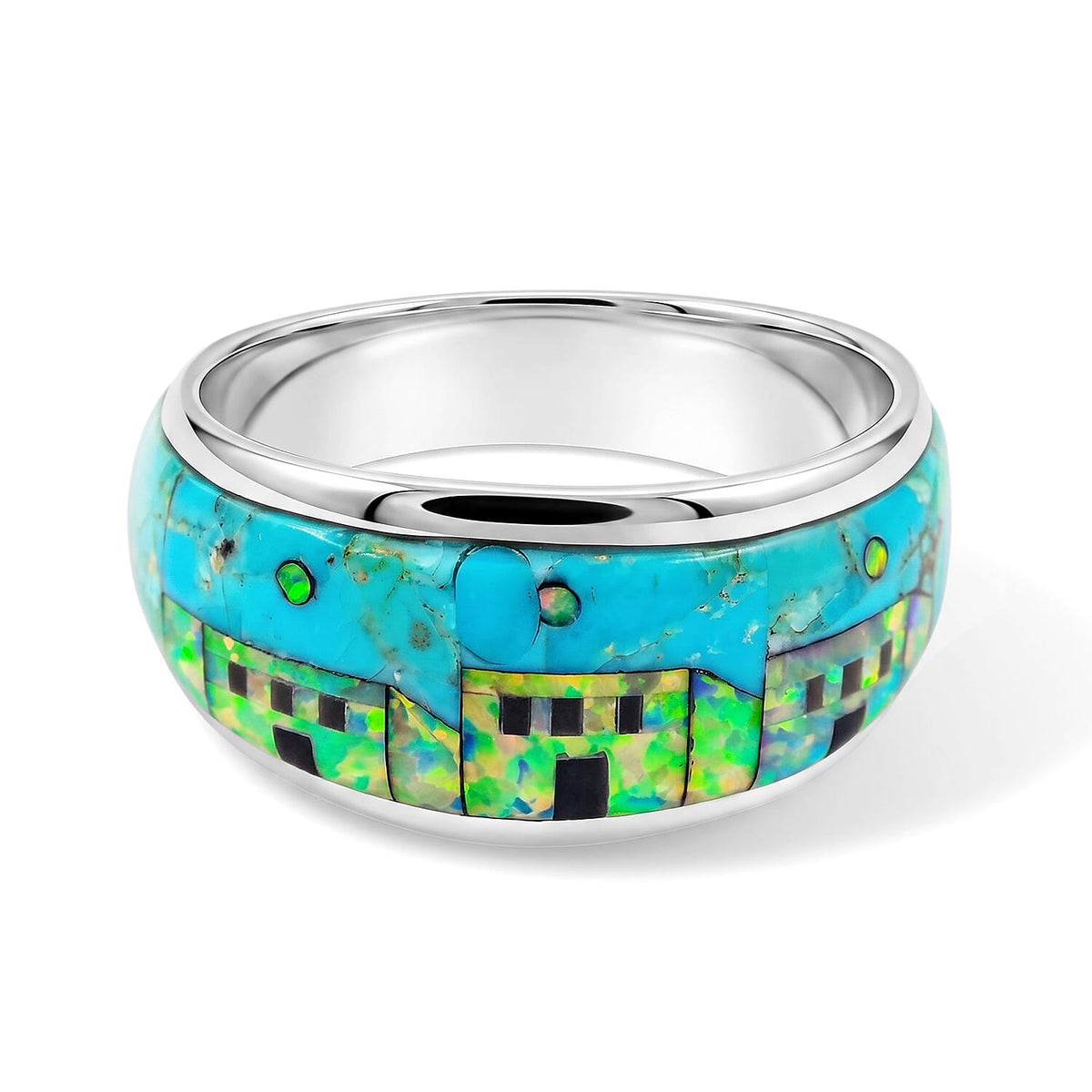 Santa Fe Style Turquoise Ring in Sterling Silver (Size 10.0) 2.00 ctw