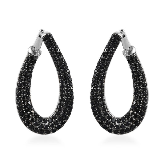 Thai Black Spinel Stud Earrings in Rhodium Over Sterling Silver 3.15 ctw