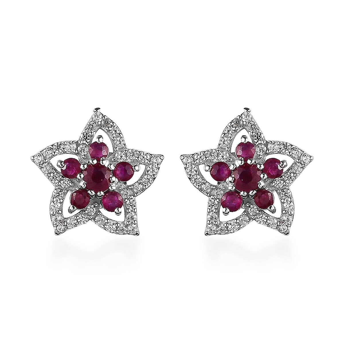 Premium Kagem Zambian Emerald, White Zircon Stud Earrings in Rhodium Over Sterling Silver 1.20 ctw