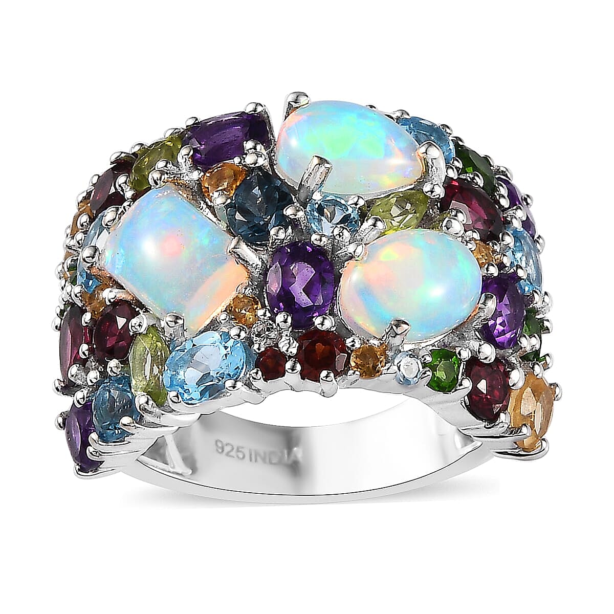 Multi Gemstone Ring in Rhodium Over Sterling Silver (Size 6.0) 6.00 ctw