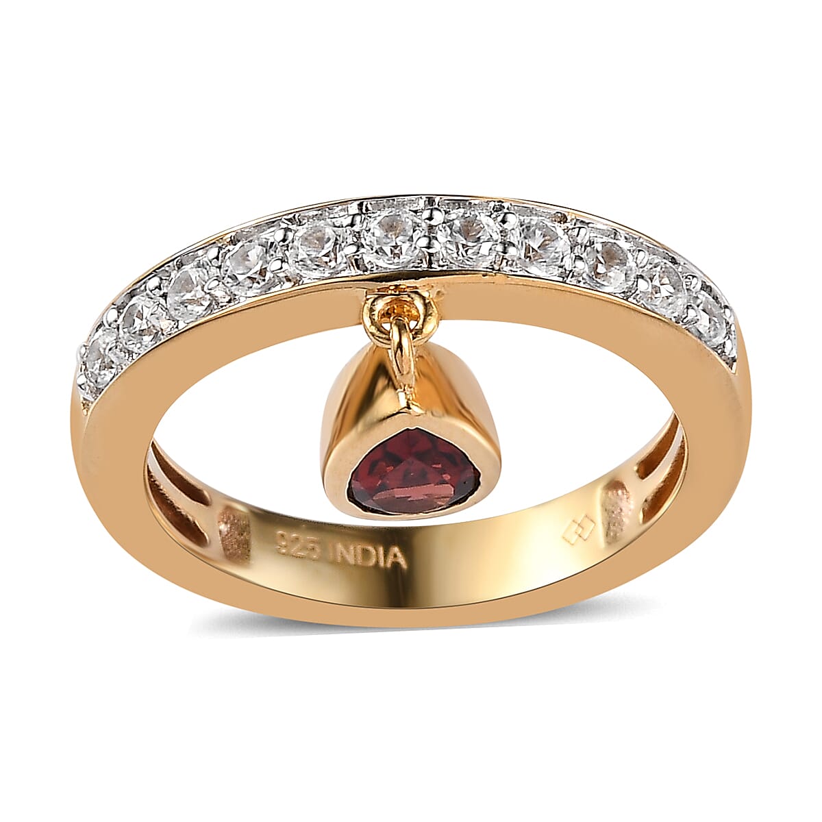 Premium Mozambique Garnet, White Zircon Ring in 18K Vermeil YG Over Sterling Silver (Size 6.0) 0.70 ctw