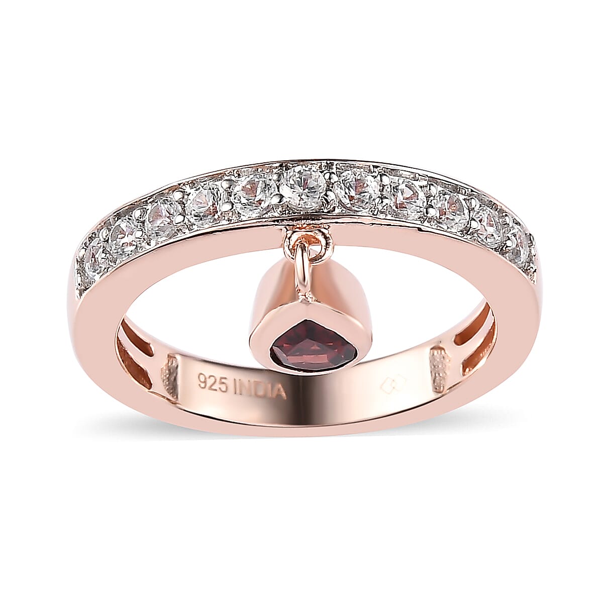 Premium Mozambique Garnet, White Zircon Ring in 18K Vermeil YG Over Sterling Silver (Size 6.0) 0.70 ctw