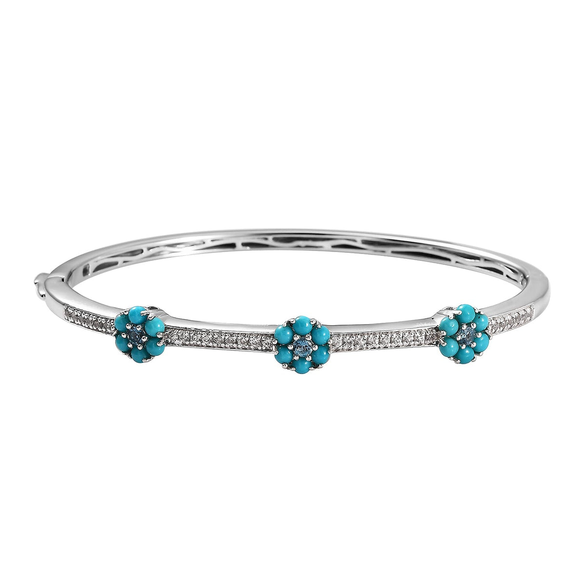 Premium London Blue Topaz, Multi Gemstone Bangle Bracelet in Rhodium Over Sterling Silver (7.00 In) 1.60 ctw 7700969