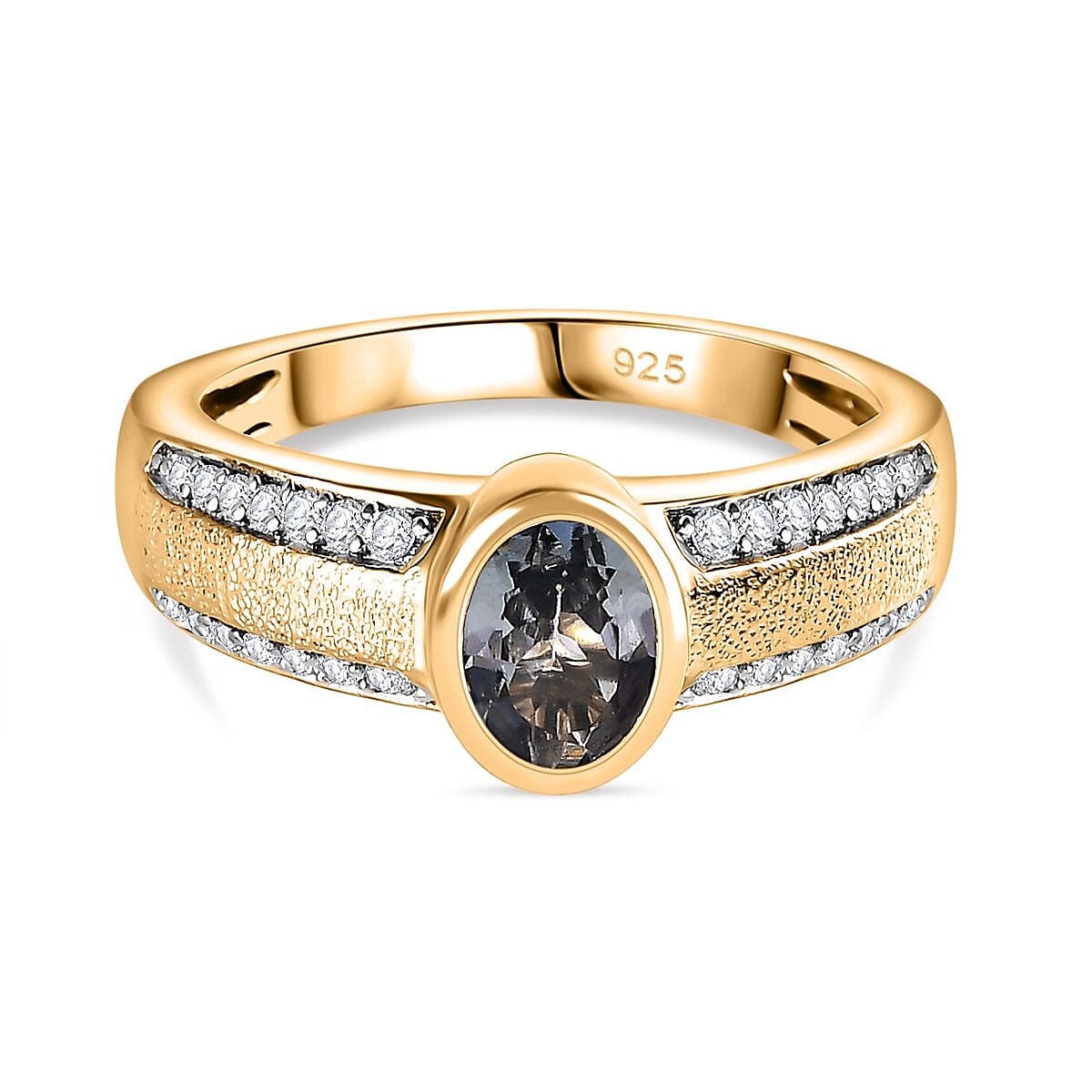 Green Tanzanite and White Zircon Ring in 18K Vermeil YG Over Sterling Silver (Size 9.0) 1.36 ctw