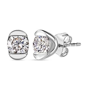 White Moissanite Earrings in Platinum Over Sterling Silver 0.94 ctw