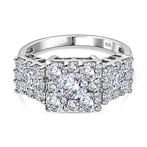 Moissanite Ring in Rhodium Over Sterling Silver (Size 6.5) 2.33 ctw