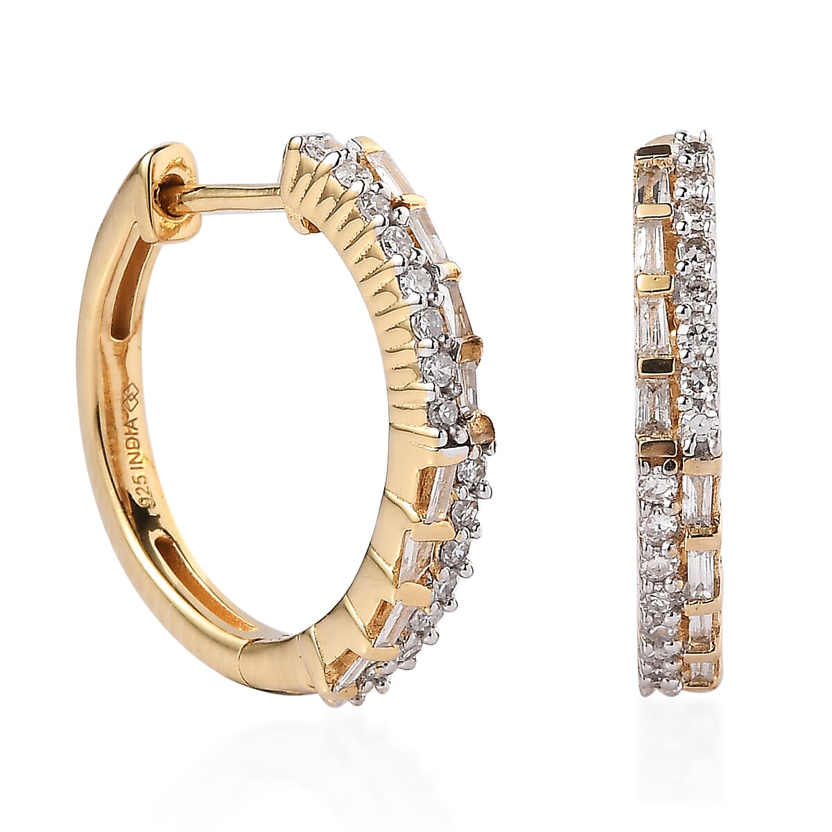 Diamond (G-H, SI) Hoop Earrings in 18K Vermeil YG Over Sterling Silver 0.35 ctw
