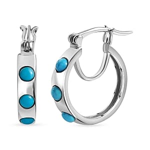 Sleeping Beauty Turquoise Earrings in Rhodium Over Sterling Silver 0.60 ctw