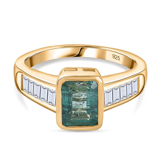 Zambian Emerald and Moissanite Ring in 18K Vermeil YG Over Sterling Silver (Size 10.0) 2.75 ctw