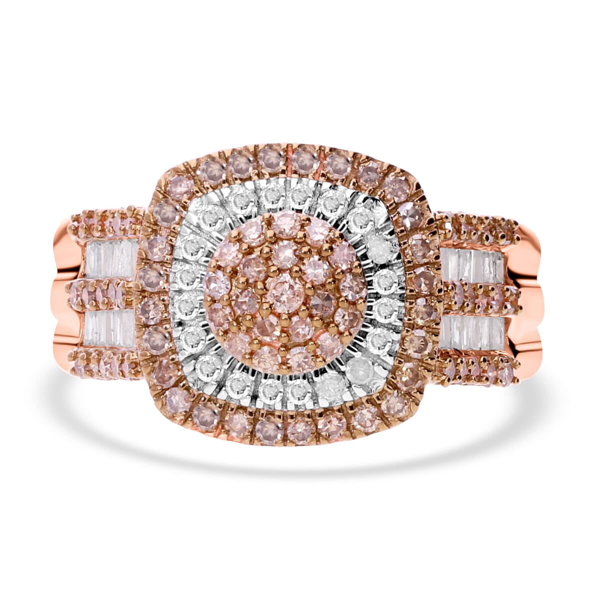 Natural Champagne Diamond and White Diamond Ring in 18K Vermeil RG Over Sterling Silver (Size 10) 1.00 ctw